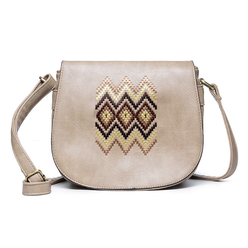 Kvinner National Pu Leather Brodery Crossbody Veske