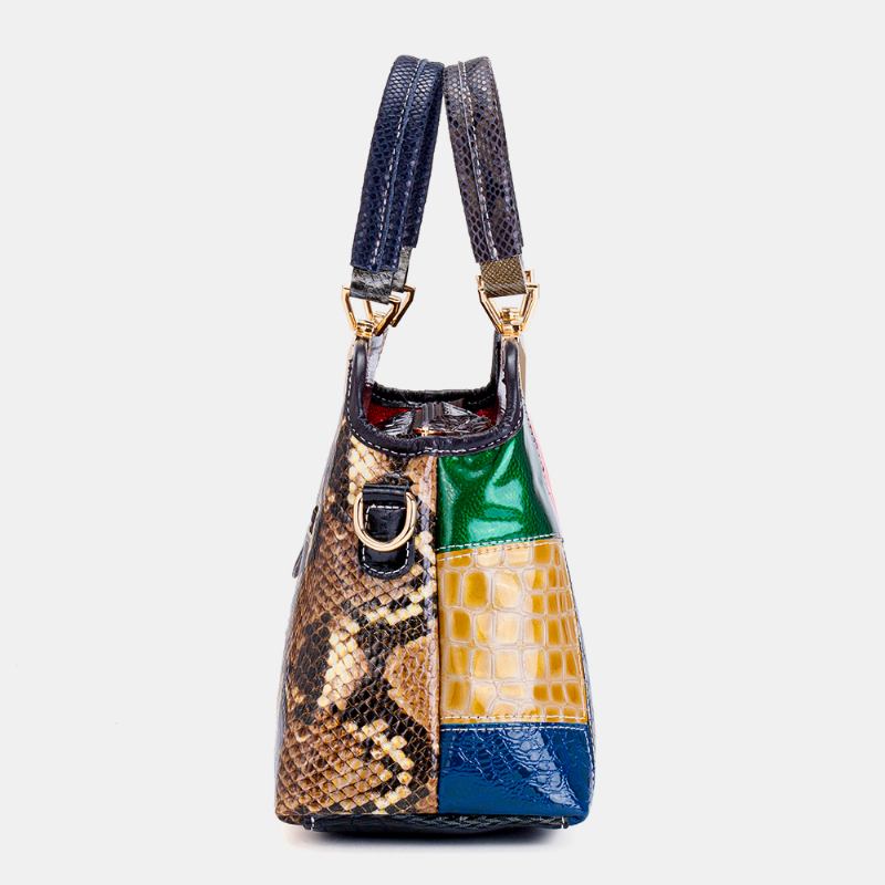 Kvinner Oljevoks Ekte Skinn Patchwork Håndveske Crossbody Veske Skulderveske