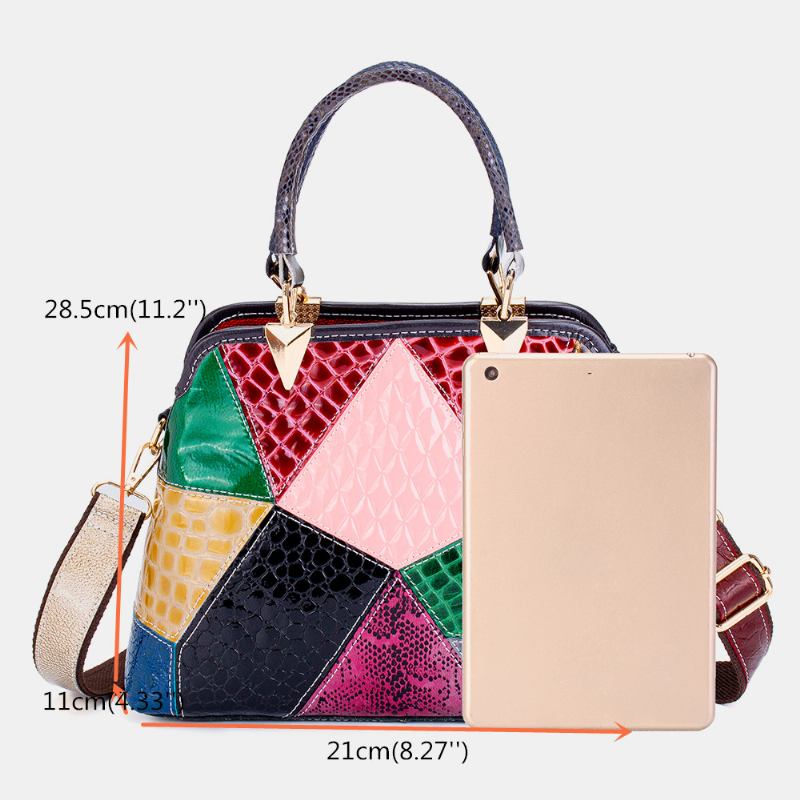 Kvinner Oljevoks Ekte Skinn Patchwork Håndveske Crossbody Veske Skulderveske