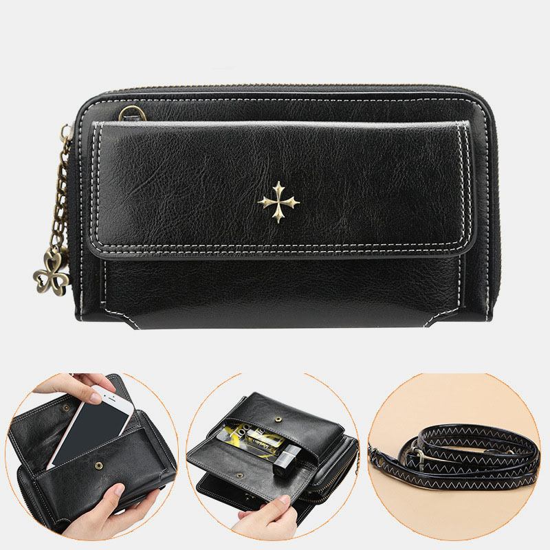 Kvinner Pu-skinn Cross Blomstrete Dusk Stor Kapasitet Multi-card Slot Telefonveske Crossbody Veske Skulderveske