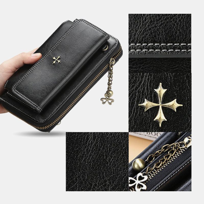 Kvinner Pu-skinn Cross Blomstrete Dusk Stor Kapasitet Multi-card Slot Telefonveske Crossbody Veske Skulderveske