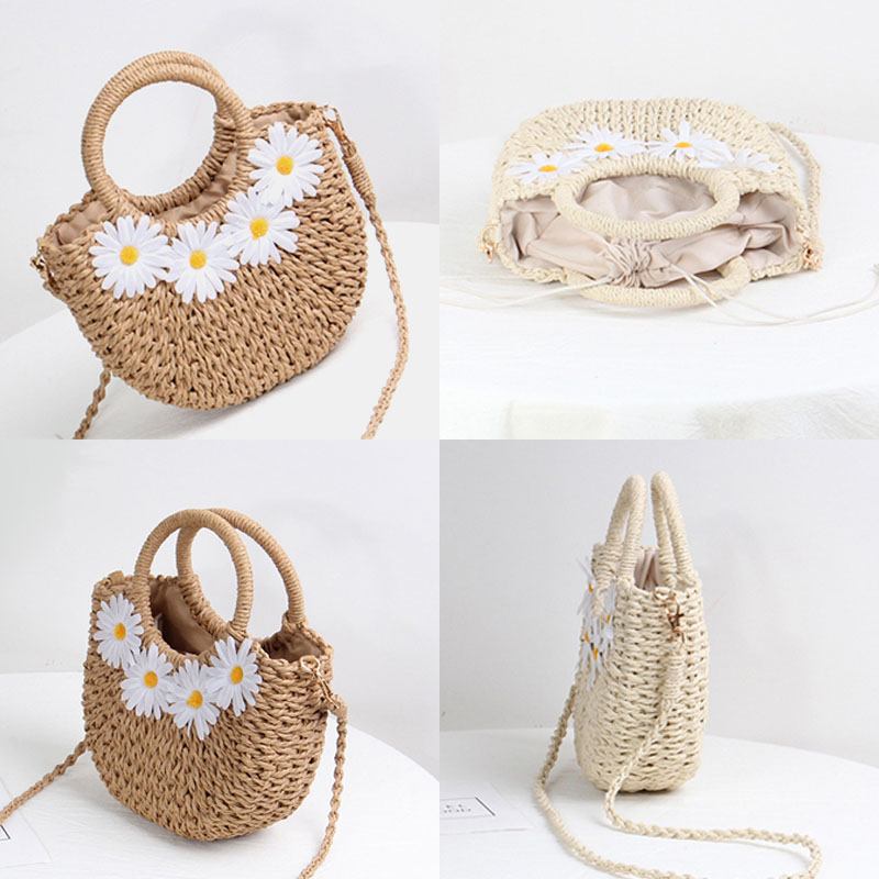 Kvinner Reiser Sommer Strand Strå Håndveske Crossbody Veske Skulderveske