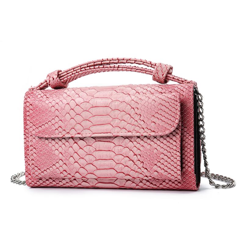 Kvinner Snake Skin Genuine Leather Chain Skulderveske Crossbody Veske Håndveske Lang Lommebok