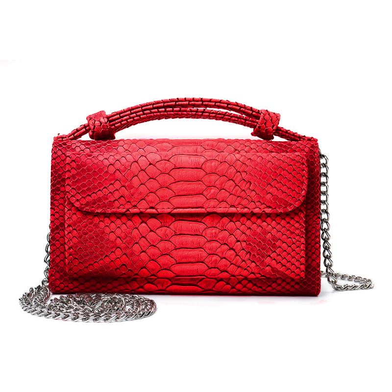 Kvinner Snake Skin Genuine Leather Chain Skulderveske Crossbody Veske Håndveske Lang Lommebok