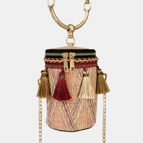 Kvinner Sommer Tassel Cha Straw Handbag Crossbody Veske Skulderveske