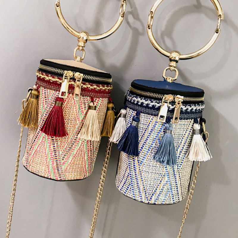 Kvinner Sommer Tassel Cha Straw Handbag Crossbody Veske Skulderveske