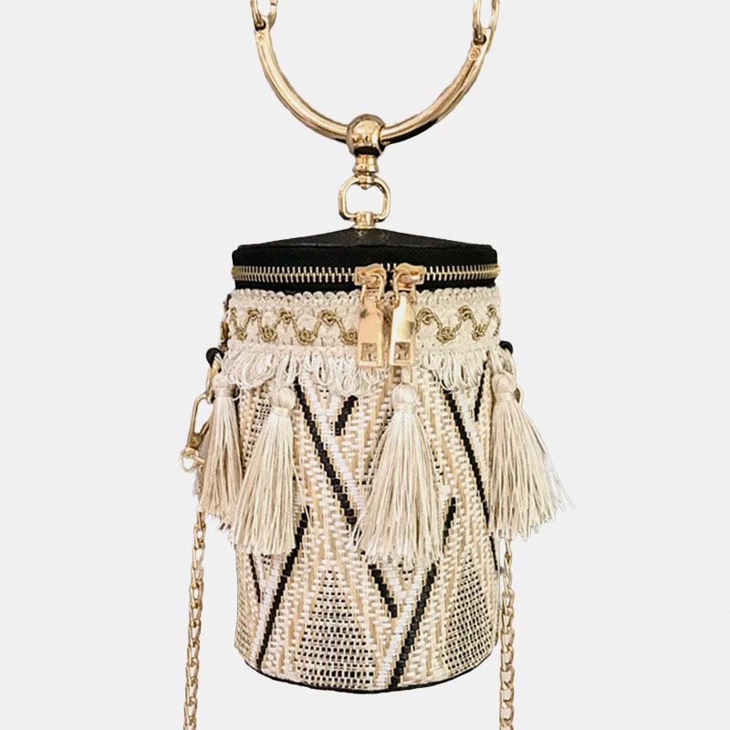 Kvinner Sommer Tassel Cha Straw Handbag Crossbody Veske Skulderveske