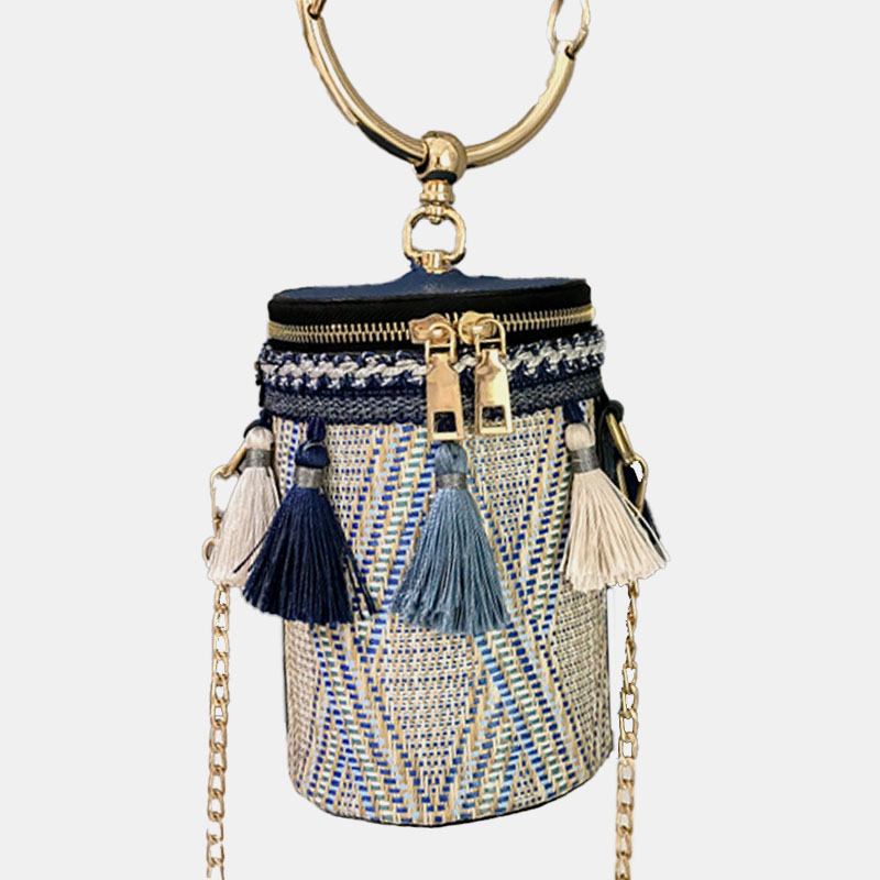 Kvinner Sommer Tassel Cha Straw Handbag Crossbody Veske Skulderveske