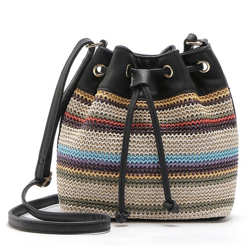 Mote Bohemian Striped Bucket Veske Messenger Skulderveske