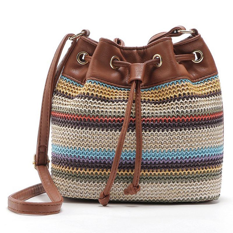 Mote Bohemian Striped Bucket Veske Messenger Skulderveske