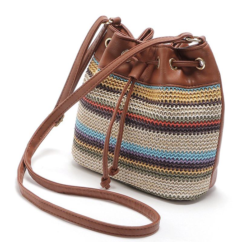 Mote Bohemian Striped Bucket Veske Messenger Skulderveske