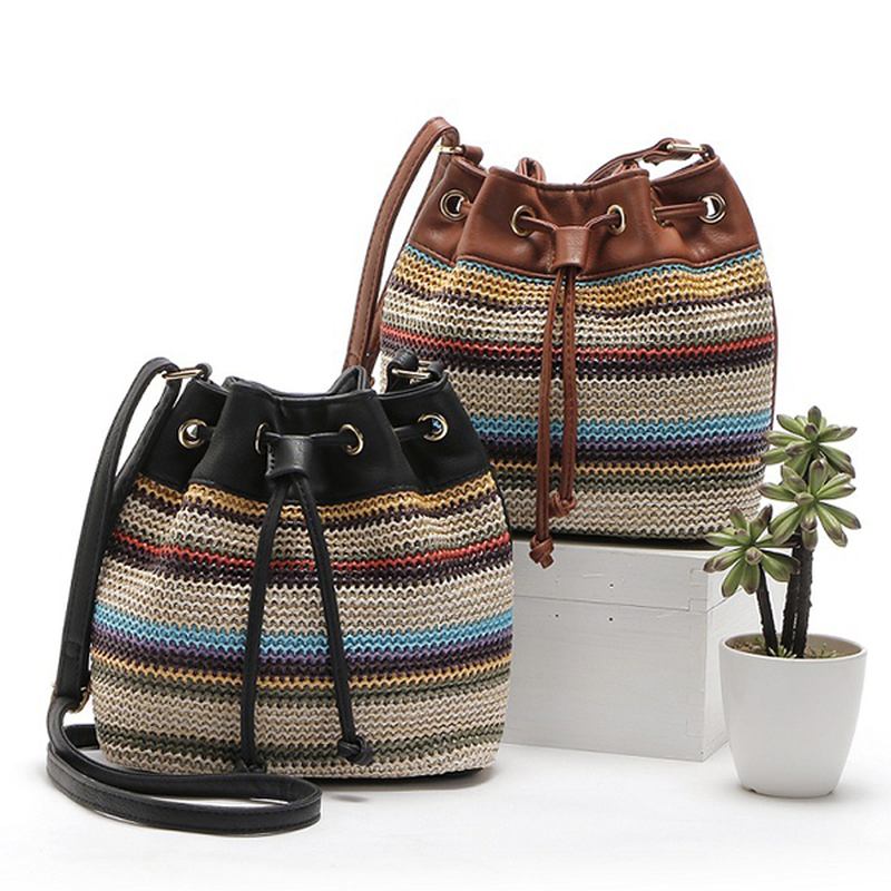 Mote Bohemian Striped Bucket Veske Messenger Skulderveske