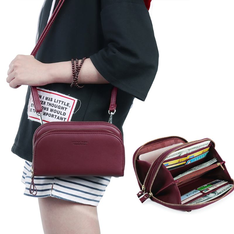 Pierre Loues Kvinner Solid 8 Card Slot Card Veske Multi-slot Phone Veske Leisure Crossbody Veske