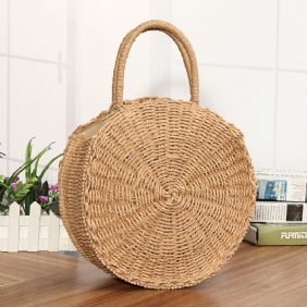 Runde Kvinner Jenter Straw Rattan Veske Circle Handbag Håndvevd Sommer Beach Bali