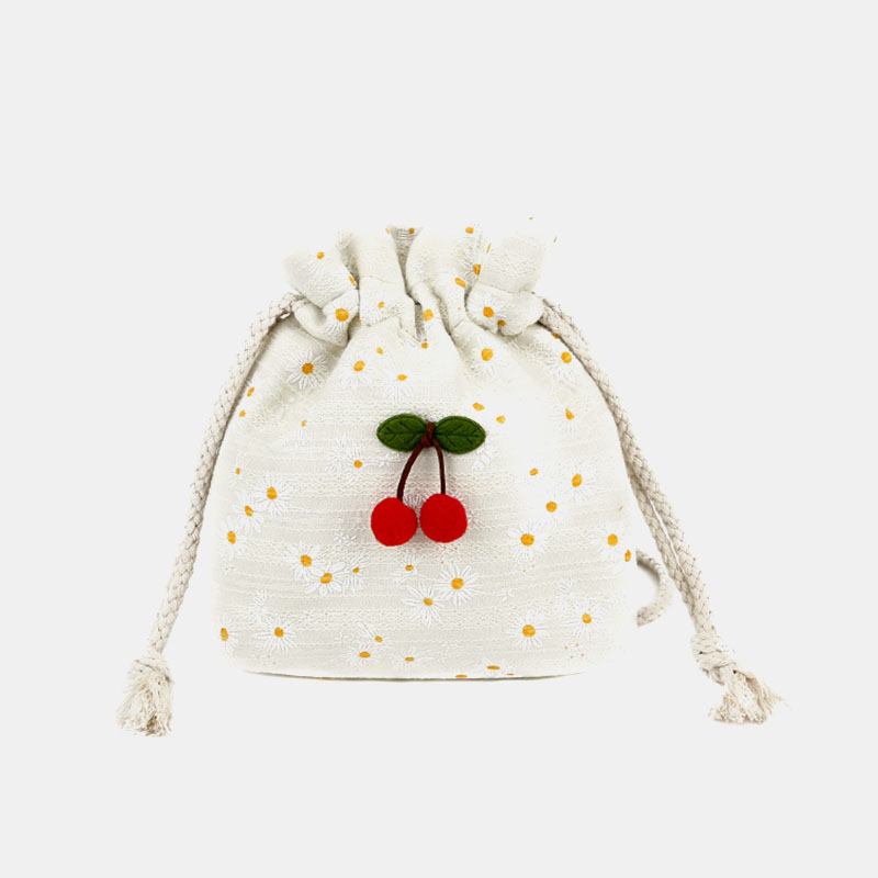 Summer Cherry Dotted Rund Halm Crossbody Veske Skulderveske