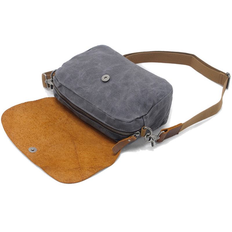 Vintage Ekte Skinn Skuldervesker Canvas Messenger Veske Skuldervesker